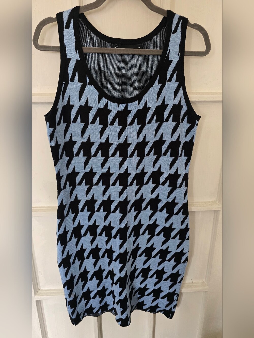 New York & Company Black and Light Blue Houndstooth Tank Dress